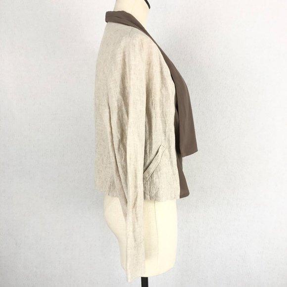 MM Couture Miss Me Women's Size Small Beige Brown Linen Blend Jacket Lightweight - Picture 4 of 11